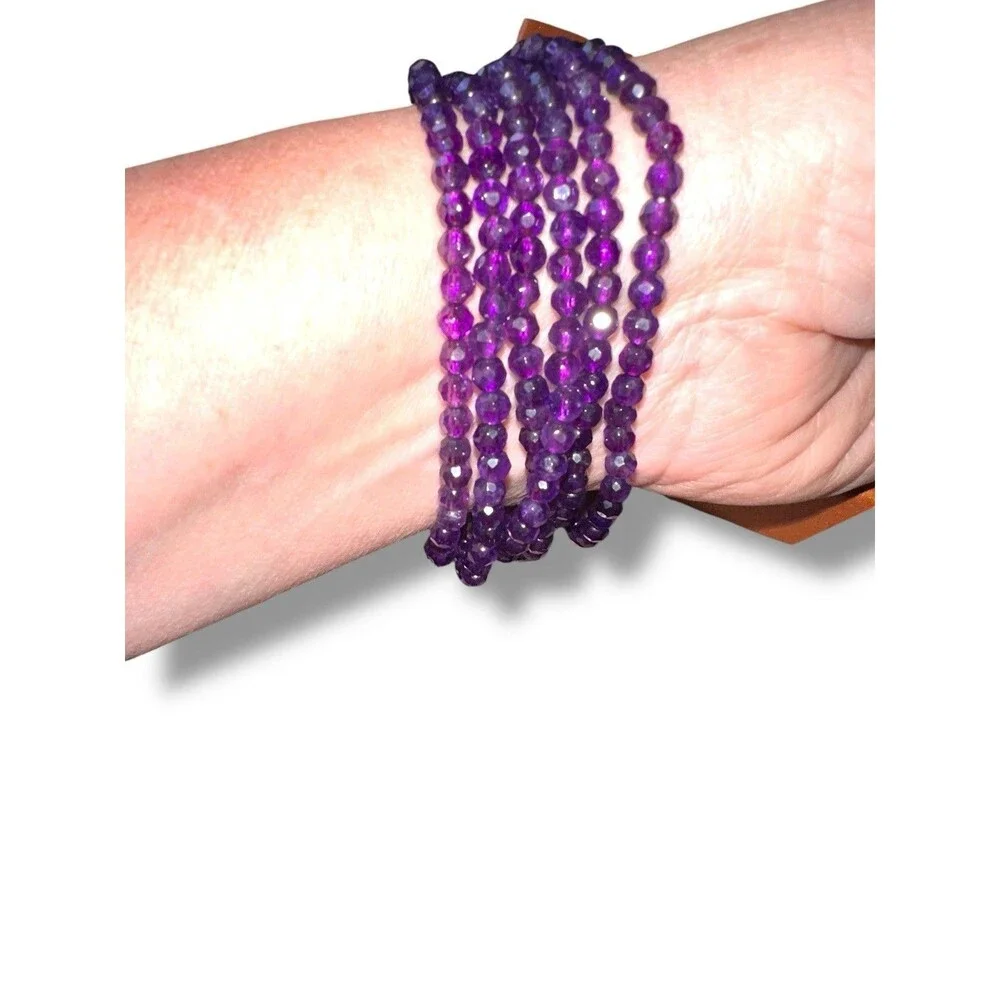 BRACELET BARBARA BIXBY AMETHYST GEMSTONE  FLOWER Multi-Strand SS 18K Box & Pouch